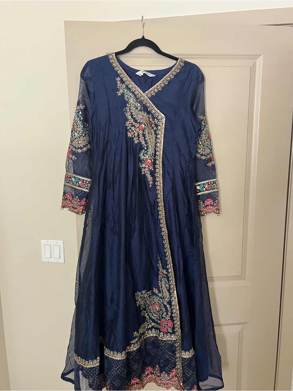 Maria B Navy Blue Embroidered Long Sleeve Women's Anarkali Dress